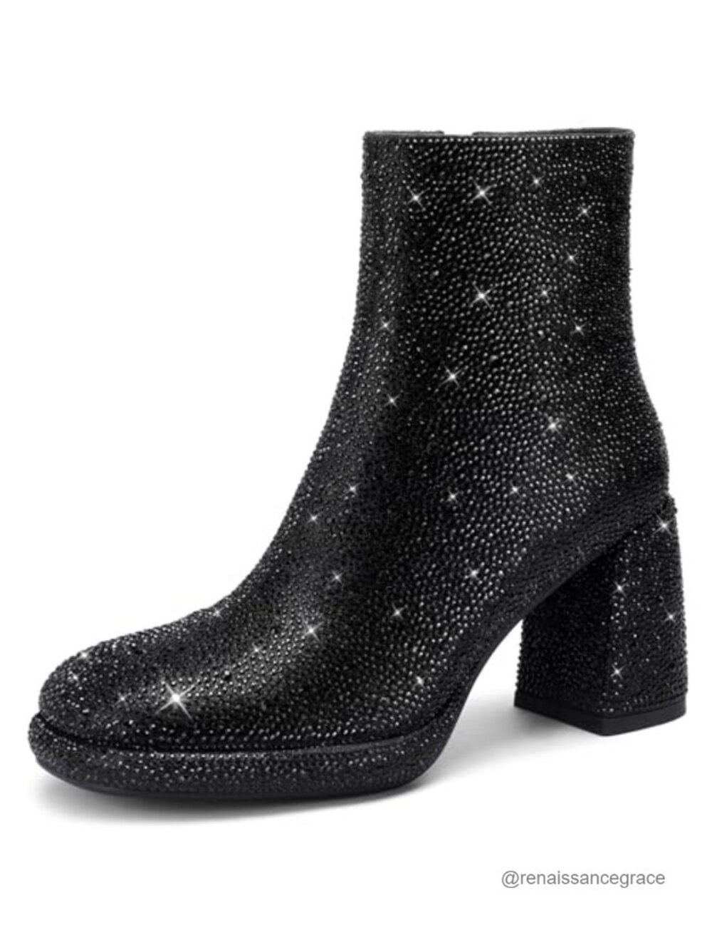 Rhinestone Boots Women Chunky Block Heeled Sparkly Platform Ankle Booties